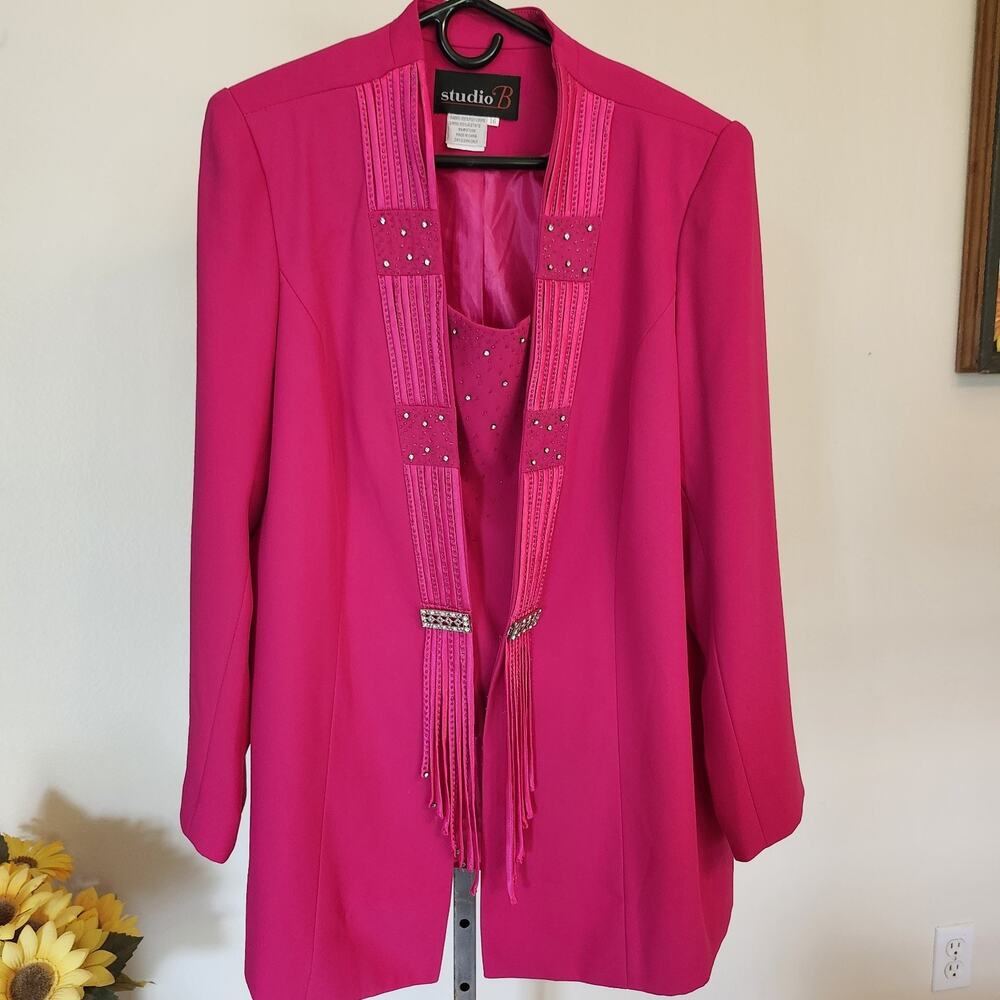 Studio B Royal Deep Pink Women's Blazer Sz 16 Rhinestones Dressy Formal Boho